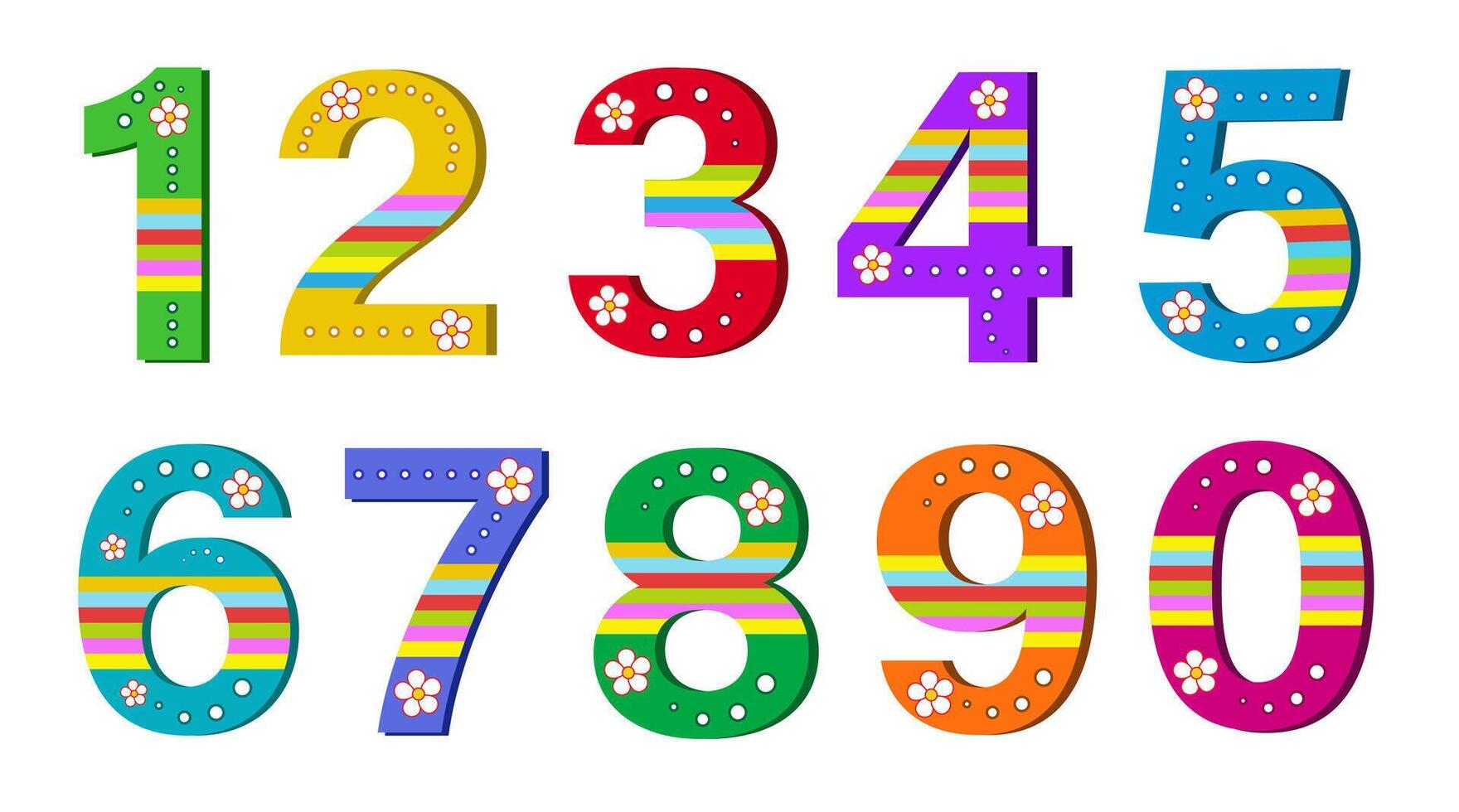 Set of cartoon numbers. Cute childhood numbers for baby birthday. Kindergarten decor. vector