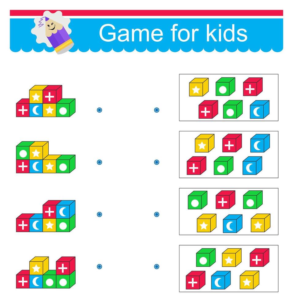 Puzzle game for kids. Task for development of attention and logic. vector