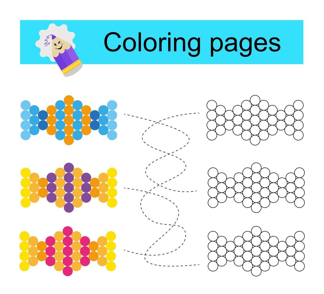 Educational game for children. Go through the maze and color a cartoon candy according to the pattern. vector