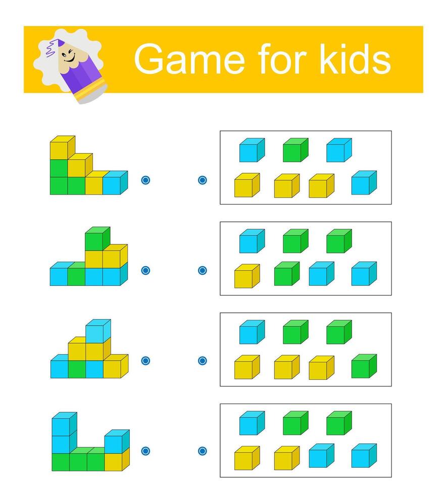 Logic game. Attention tasks for children. IQ training test. Printable worksheet vector