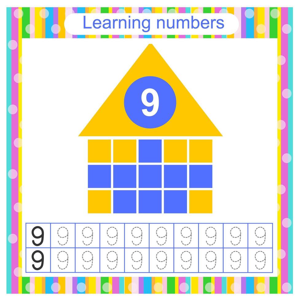 Educational material for kids. Worksheet for training numbers. vector
