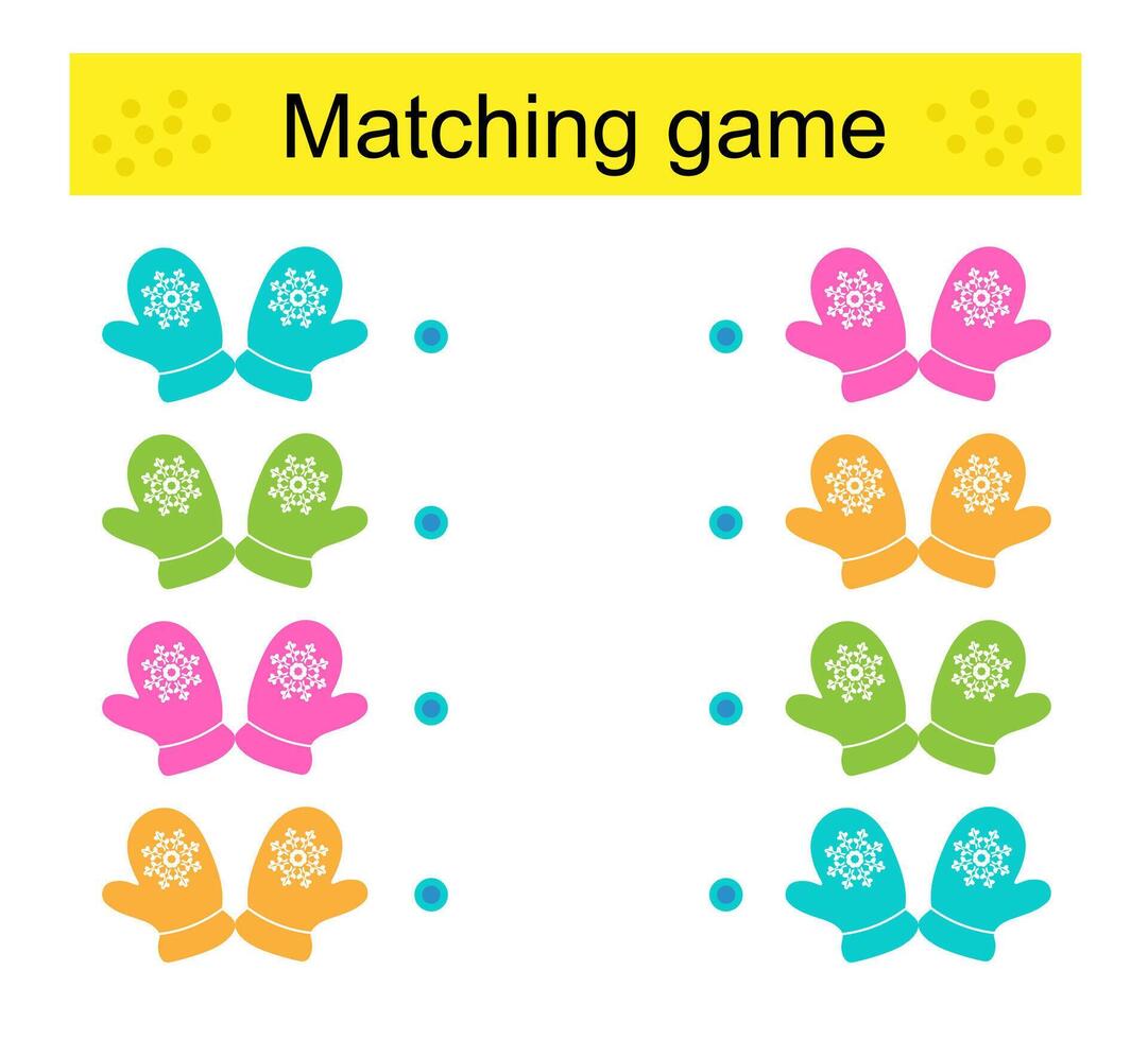 Matching game. Task for the development of attention. illustration of mittens. vector