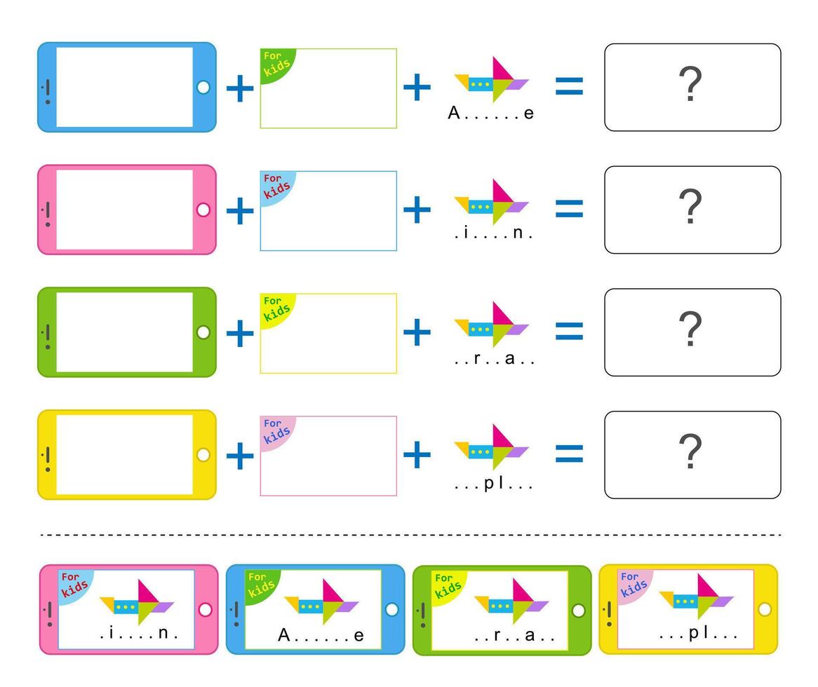 Logic game for children. Add up the elements and choose an answer. vector