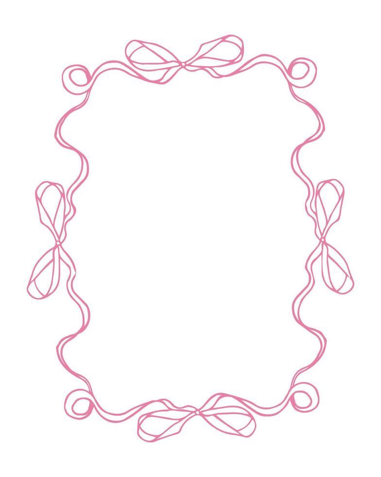 A white frame with a pink bow design is displayed. The frame is simple and elegant, with the bow adding a touch of femininity. The pink color of the bow contrasts nicely vector