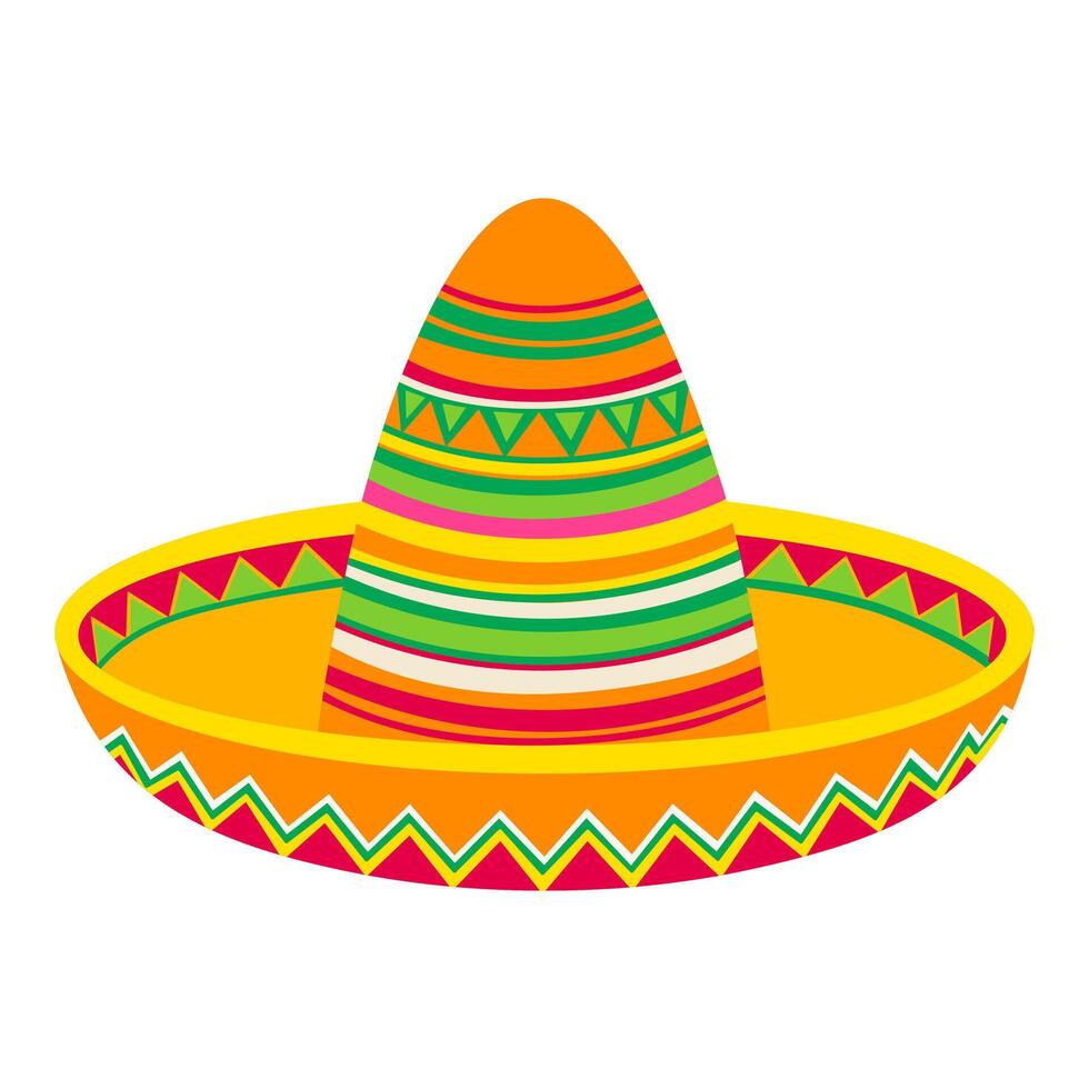 A colorful sombrero with a green stripe. The sombrero is orange and yellow. It is a hat vector