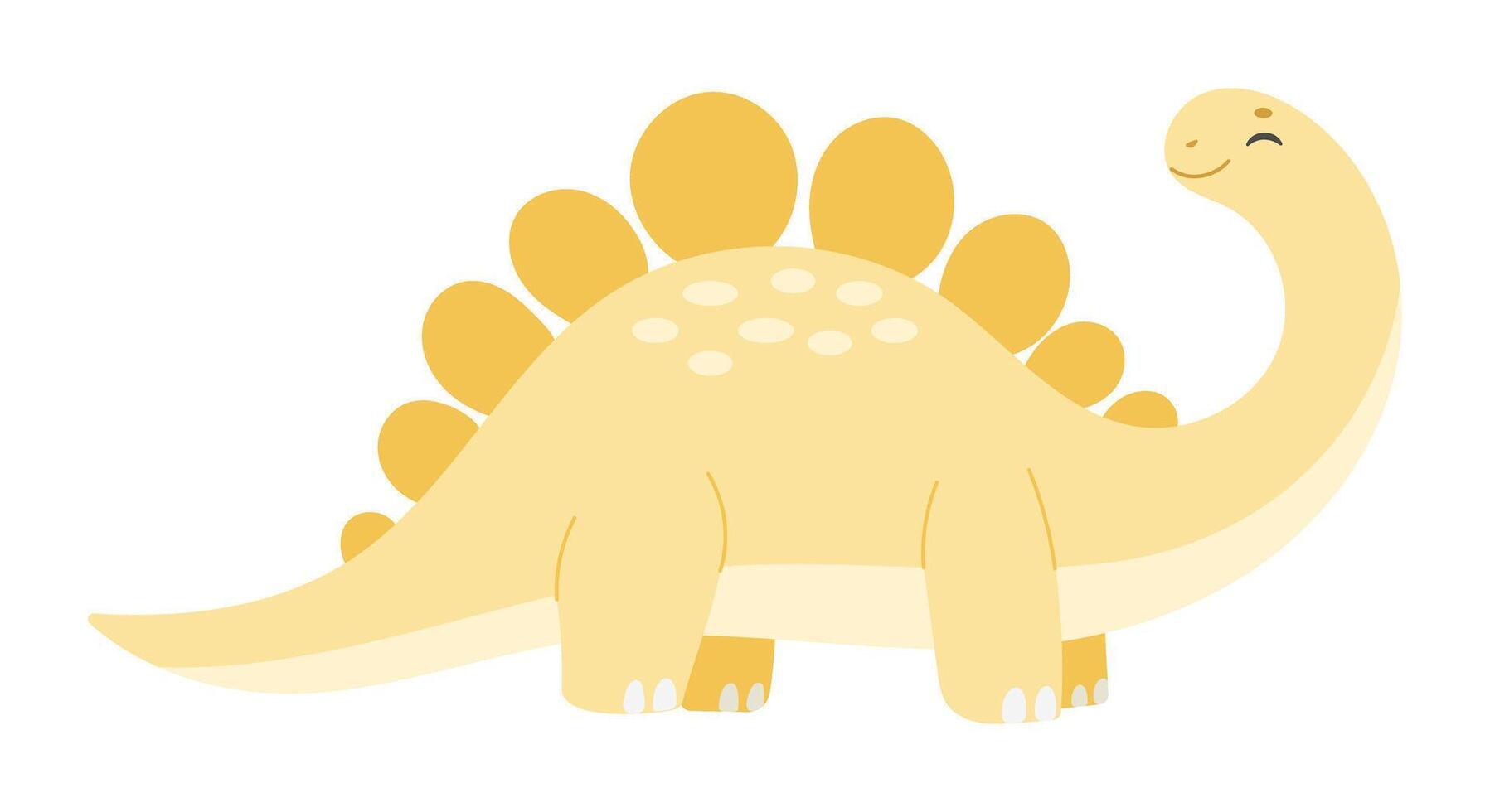 A yellow dinosaur with a smile on its face. It has a long neck and a long tail vector