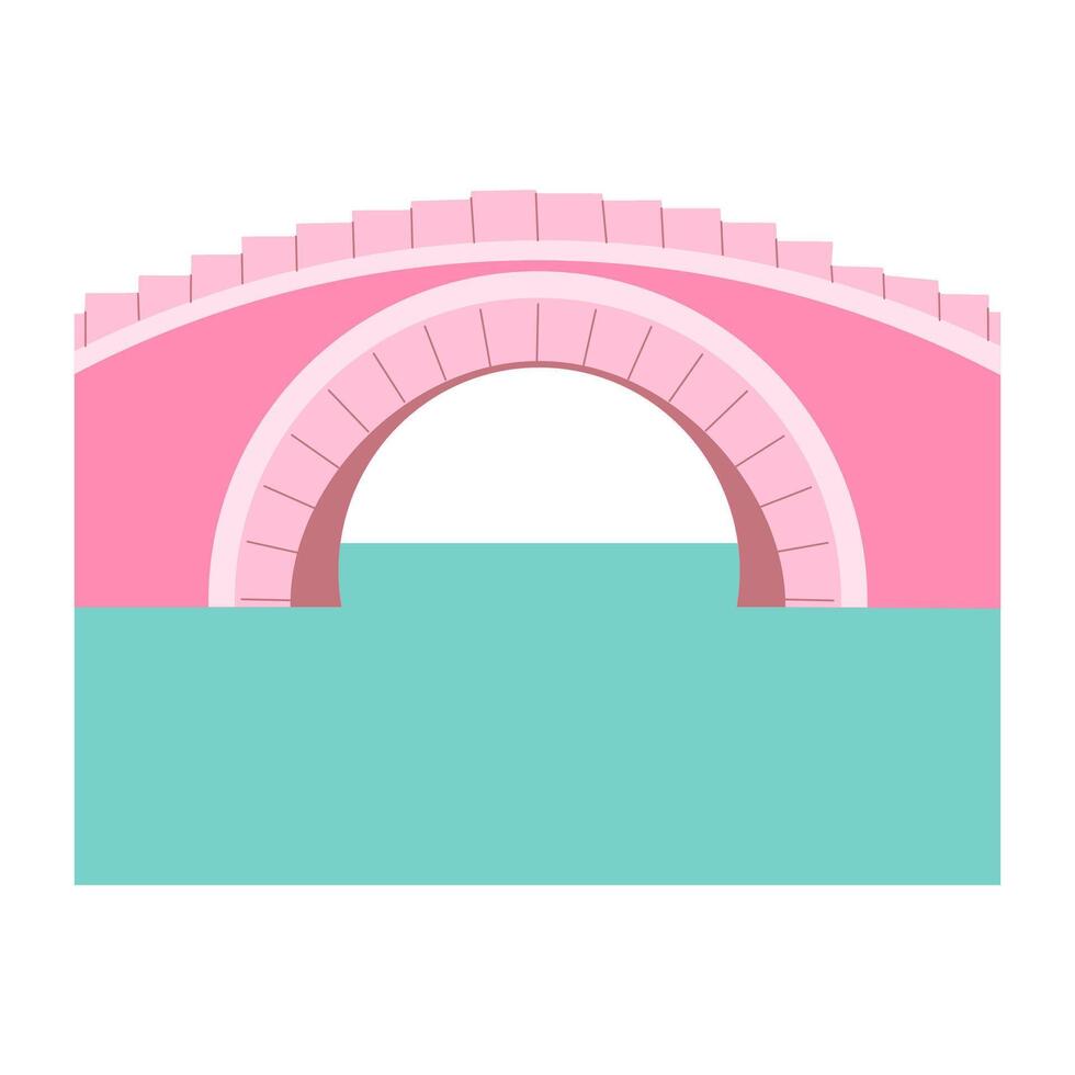 A beautiful pink bridge spans across a body of water, with a blue hue to the water below. The bridge is a prominent feature in the scene, drawing the viewer's attention to its elegant design vector
