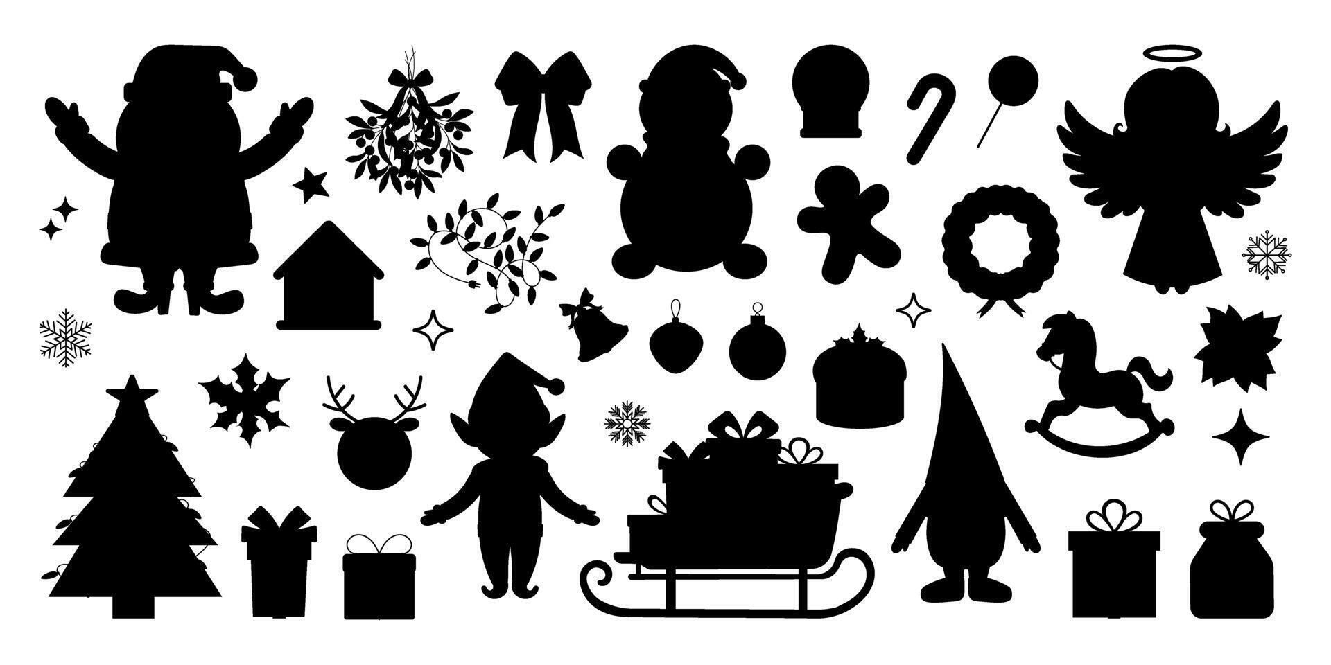 A collection of Christmas-themed silhouettes, including Santa, reindeer, and a Christmas tree vector