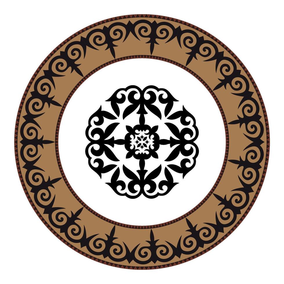 Ethnic Kazakh carpet ornament in patchwork style. Kazakh national ornament. Asian round abstract element of national pattern. Ancient Turkic ornaments. For embroidery, textile and print design. vector