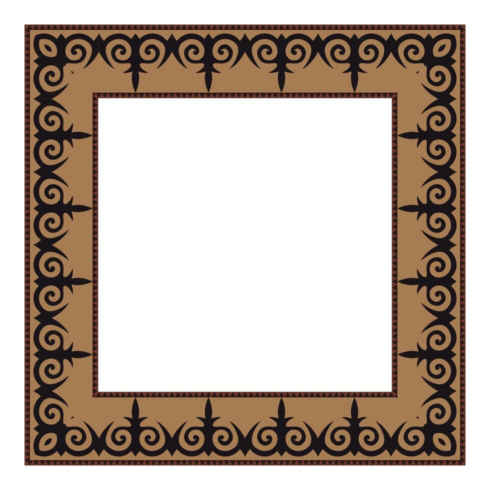 SQUARE black and GOLD Ethnic border frame deco. Ornamental element of Turkic, Kazakh, Kyrgyz, Uzbek, national Asian decor for textile, print design. Art simple line corner signboard. vector
