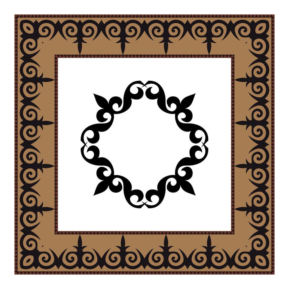 Kazakh national ornament. Ethnic Kazakh carpet ornament in patchwork style. Asian square abstract element of national pattern. Ancient Turkic ornaments. For embroidery, textile and print design. vector