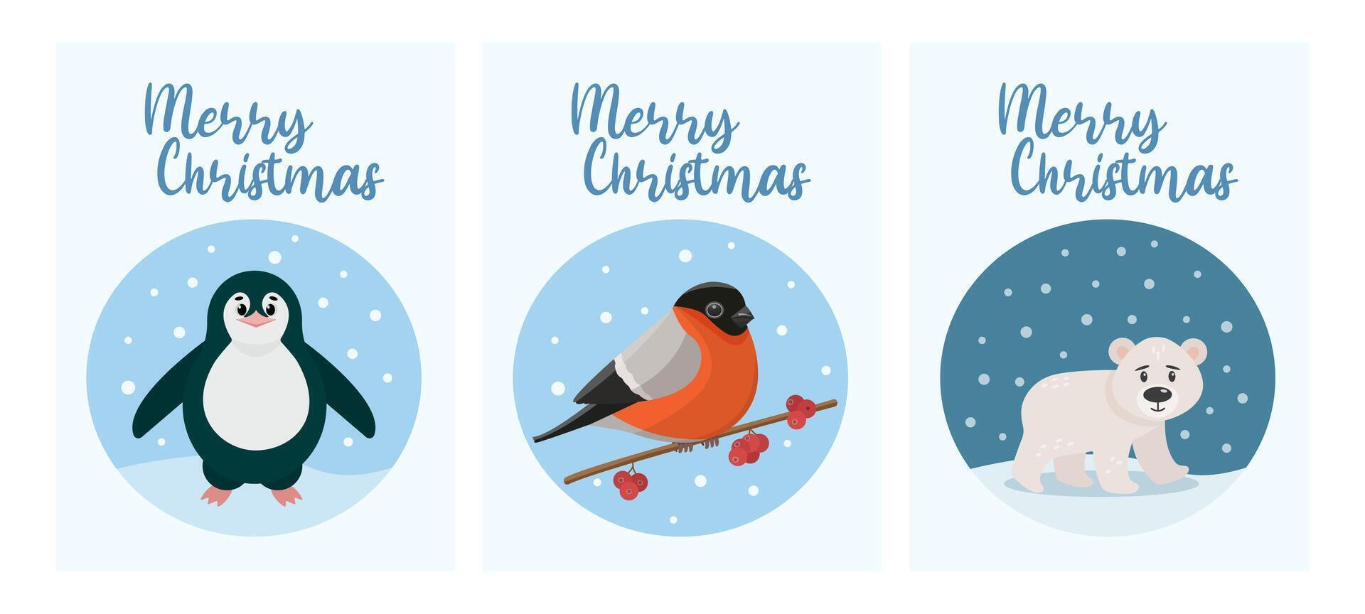 Set of Merry Christmas greeting cards. Happy holidays. Greeting concept. Ideal for print, postcard or label. New Year card. vector