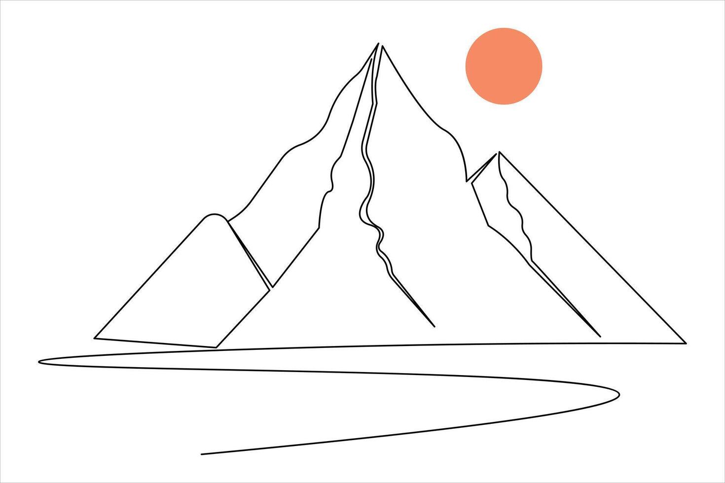 Mountain one line drawing of isolated continuous outline illustration vector