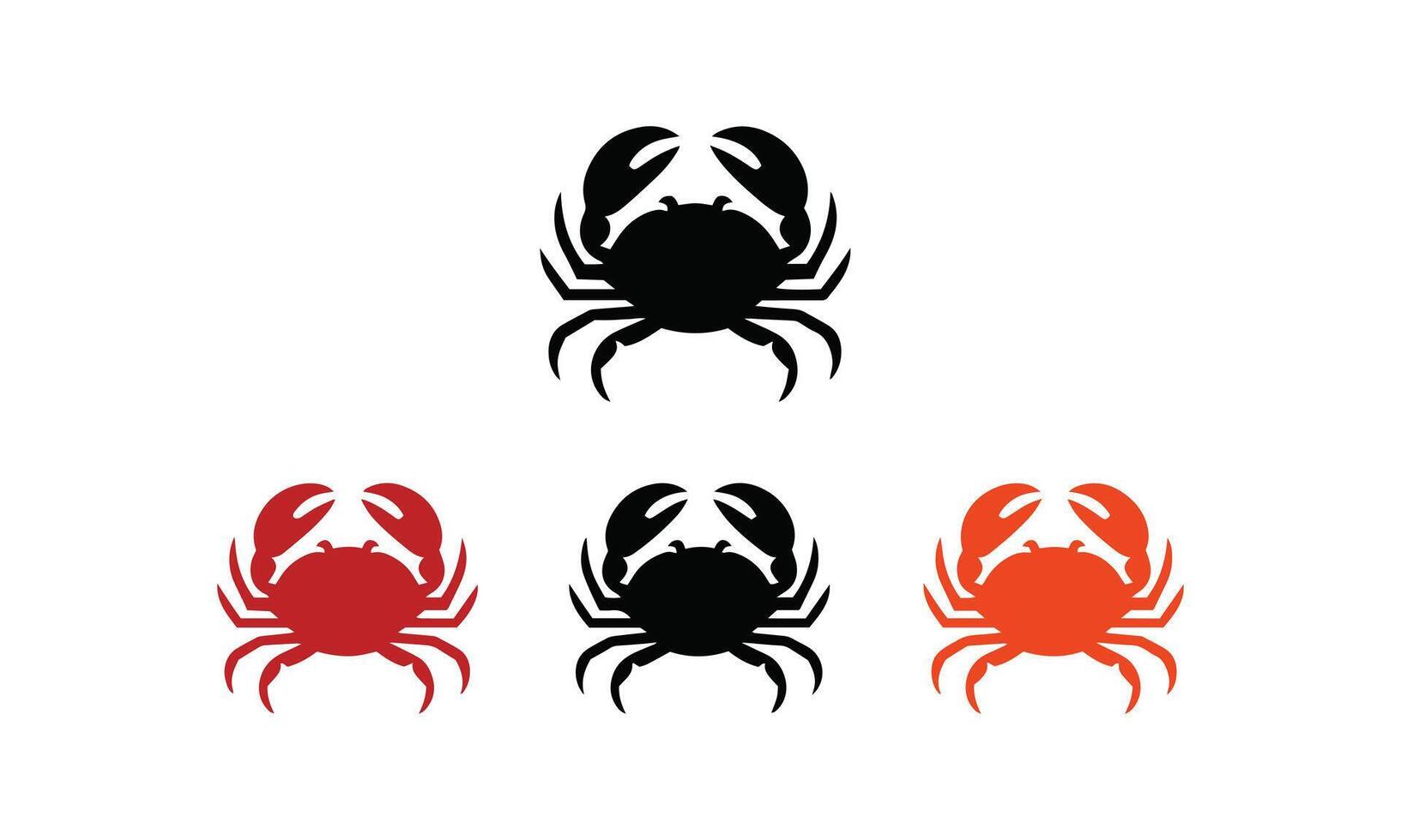 Set of black and colorful crab silhouette designs for nature graphics, coastal art, seafood logos, nature graphics, aquatic symbols, digital artwork, ocean projects, easily editable. vector