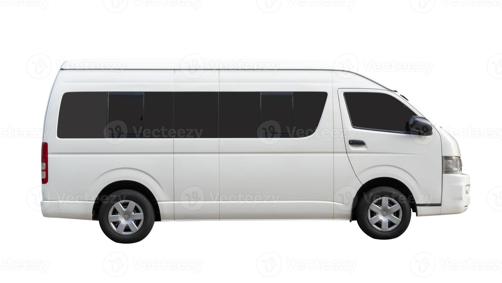 Side view of white van car isolated on white background with clipping path photo