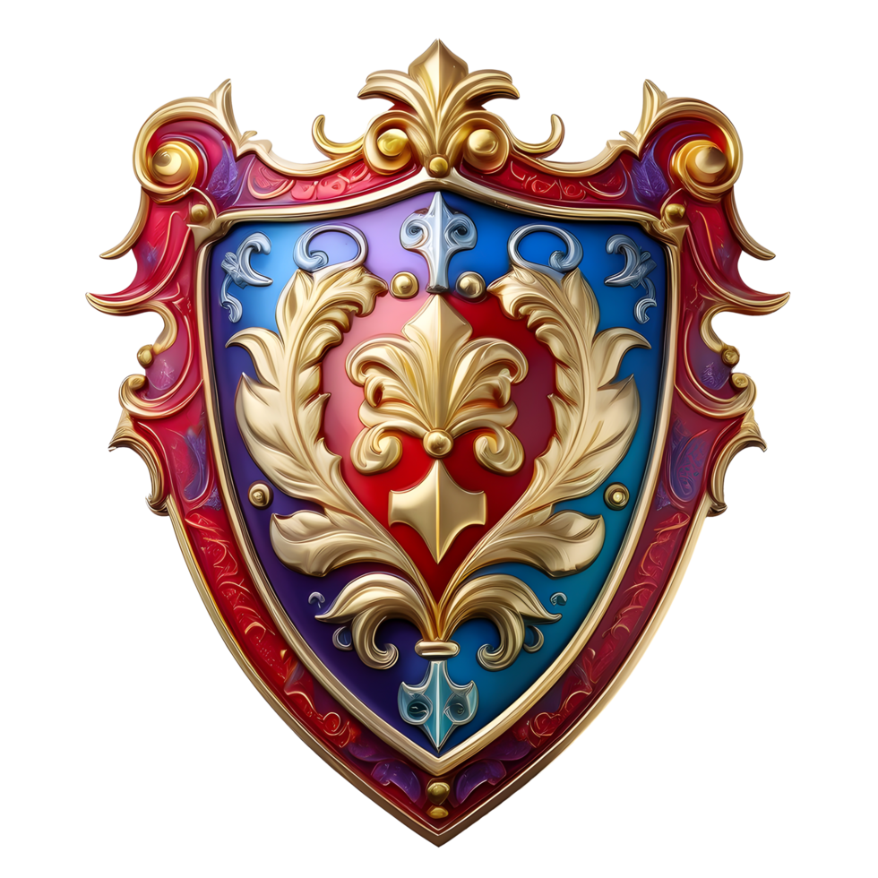 A shield with a gold and red design png