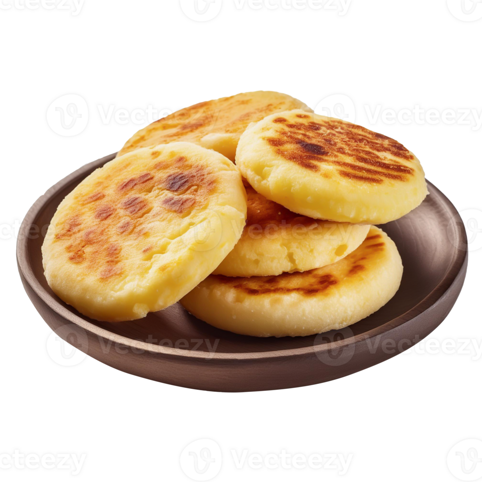 Delicacy Arepas on a wooden plate png
