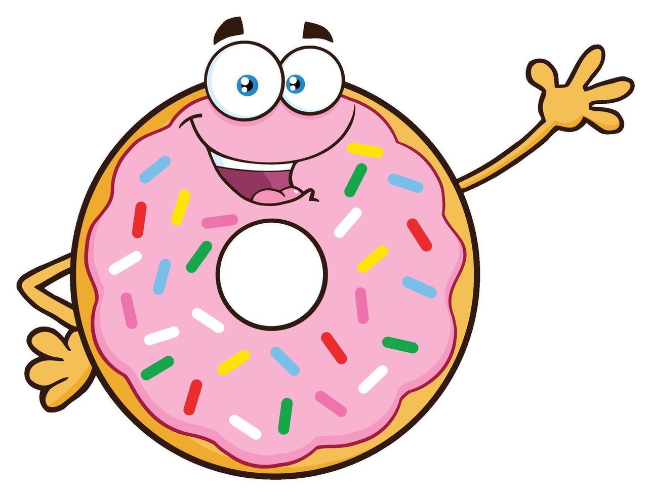 Donut Cartoon Mascot Character With Sprinkles Waving vector