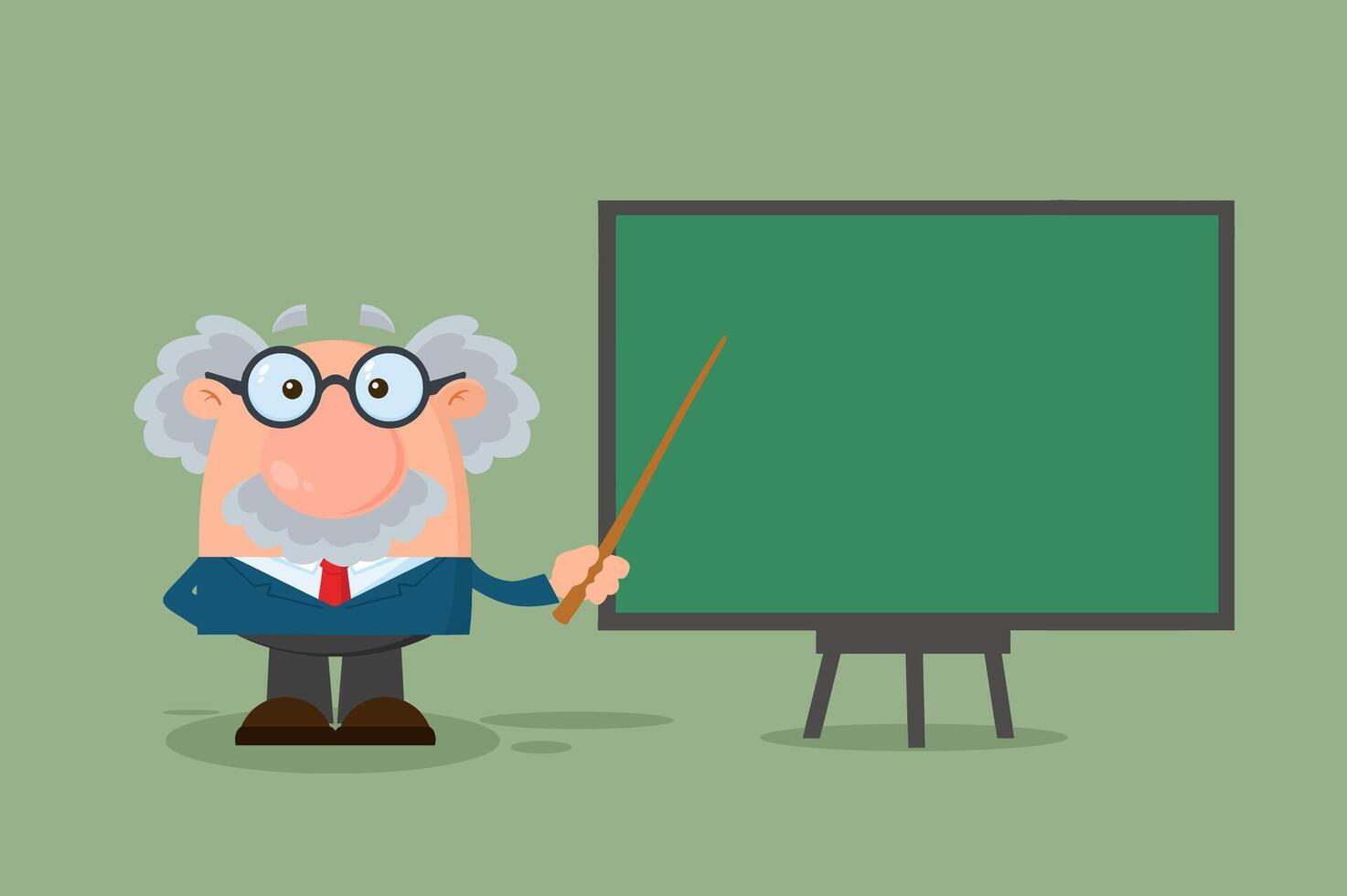 Professor Or Scientist Cartoon Character With Pointer Presenting On A Board vector