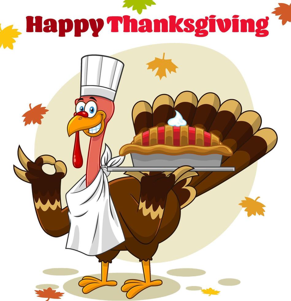 Turkey Chef Cartoon Character A Holding Perfect Pie vector