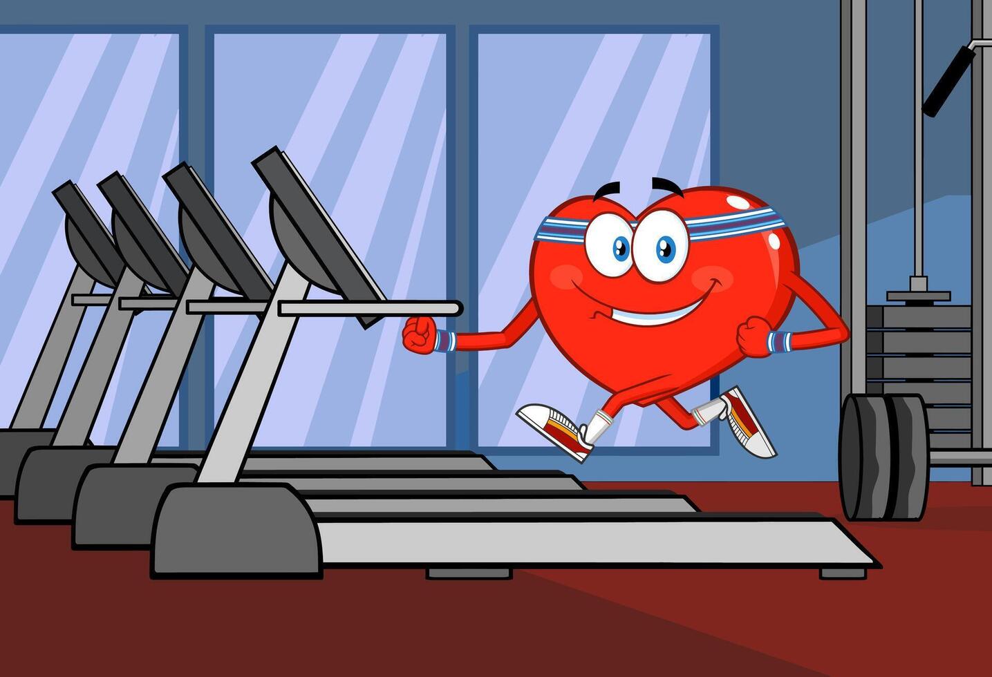 Healthy Heart Cartoon Character Running On A Treadmill vector