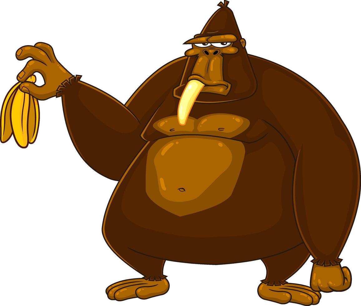 Grumpy Gorilla Cartoon Character Is Holding A Banana vector