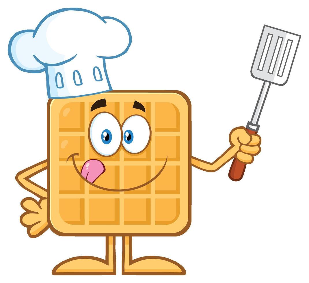Chef Square Waffle Cartoon Mascot Character Holding A Slotted Spatula vector