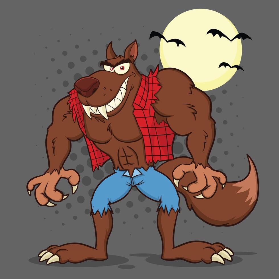 Angry Werewolf Cartoon Mascot Character. Illustration With Background vector