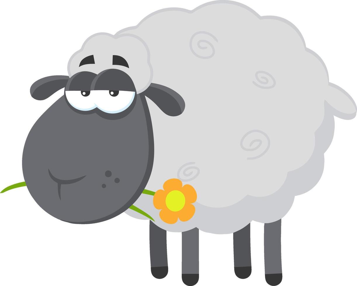 Black Sheep Cartoon Character With A Flower vector
