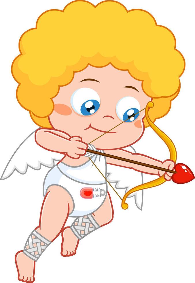 Baby Cupid Cartoon Character Shooting Heart Arrows vector