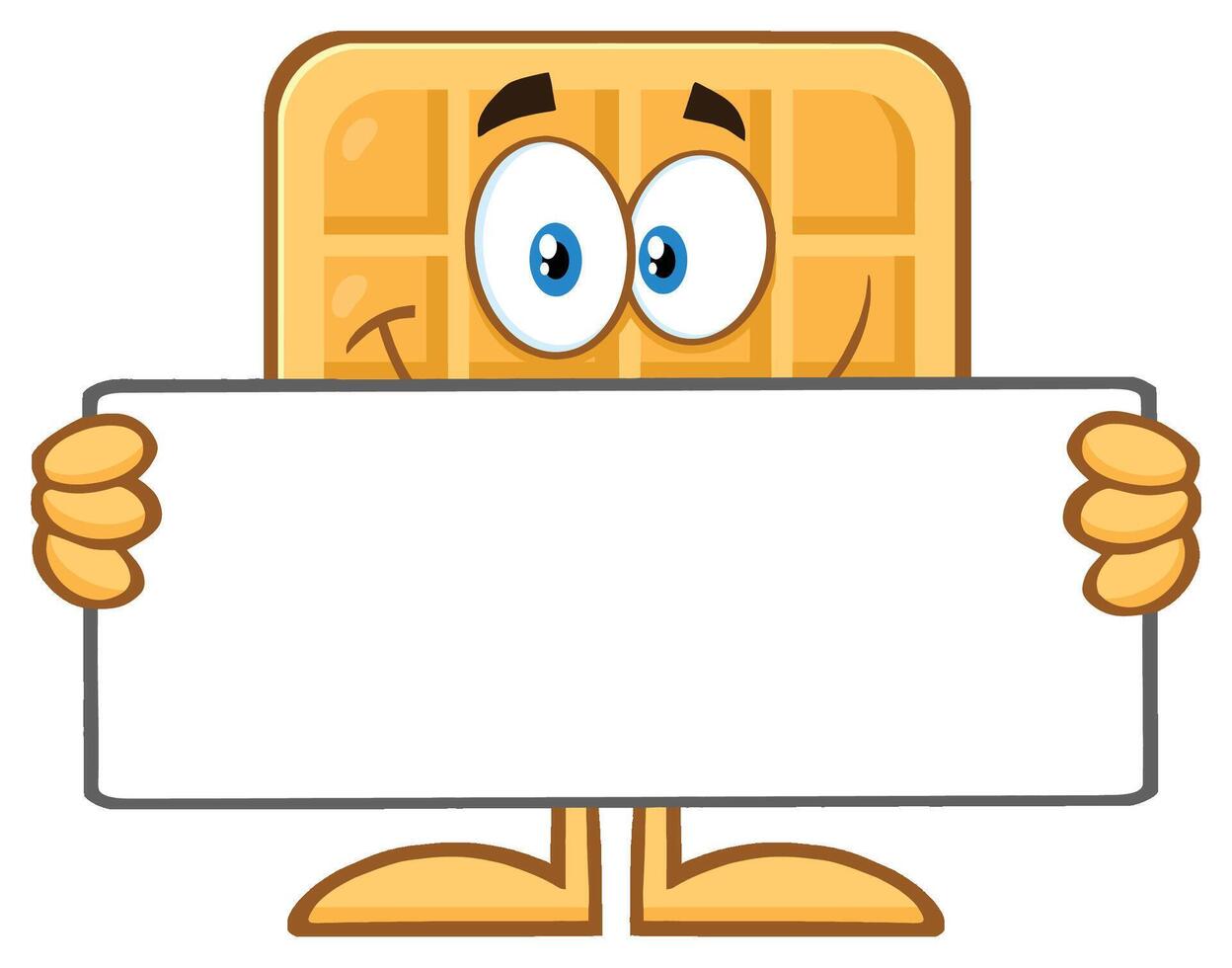 Smiling Square Waffle Cartoon Mascot Character Holding A Blank Sign vector