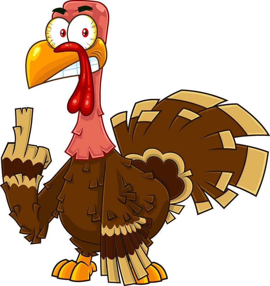 Angry Turkey Cartoon Character Showing Middle Finger vector