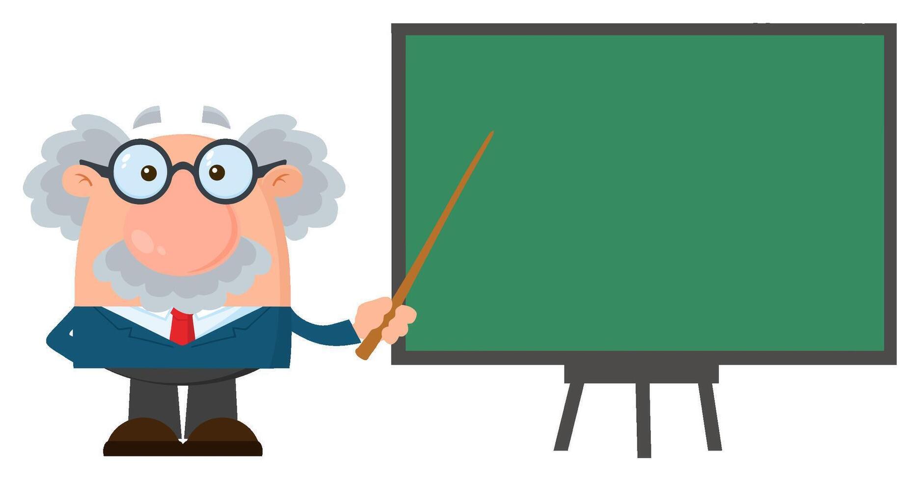 Professor Or Scientist Cartoon Character With Pointer Presenting On A Board vector
