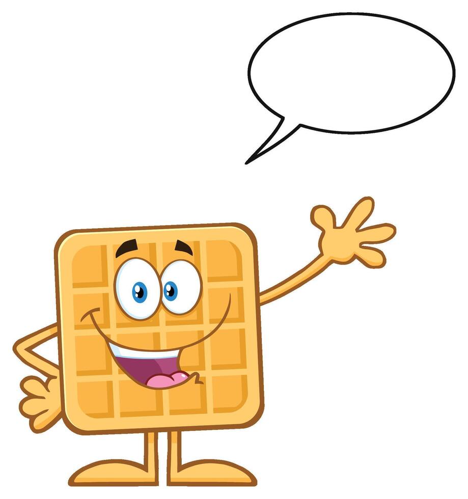 Happy Square Waffle Cartoon Mascot Character Waving vector
