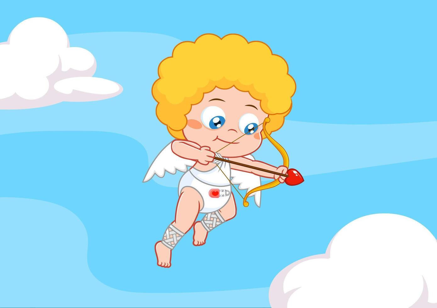 Baby Cupid Cartoon Character Shooting Heart Arrows vector