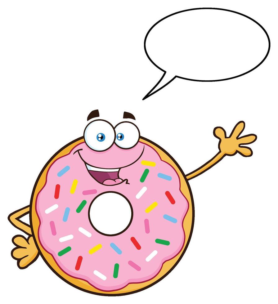 Donut Cartoon Mascot Character With Sprinkles Waving vector