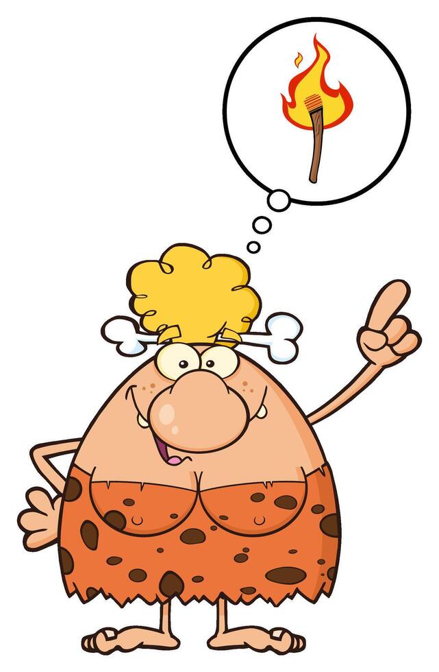 Smiling Cave Woman Cartoon Mascot Character With Good Idea vector