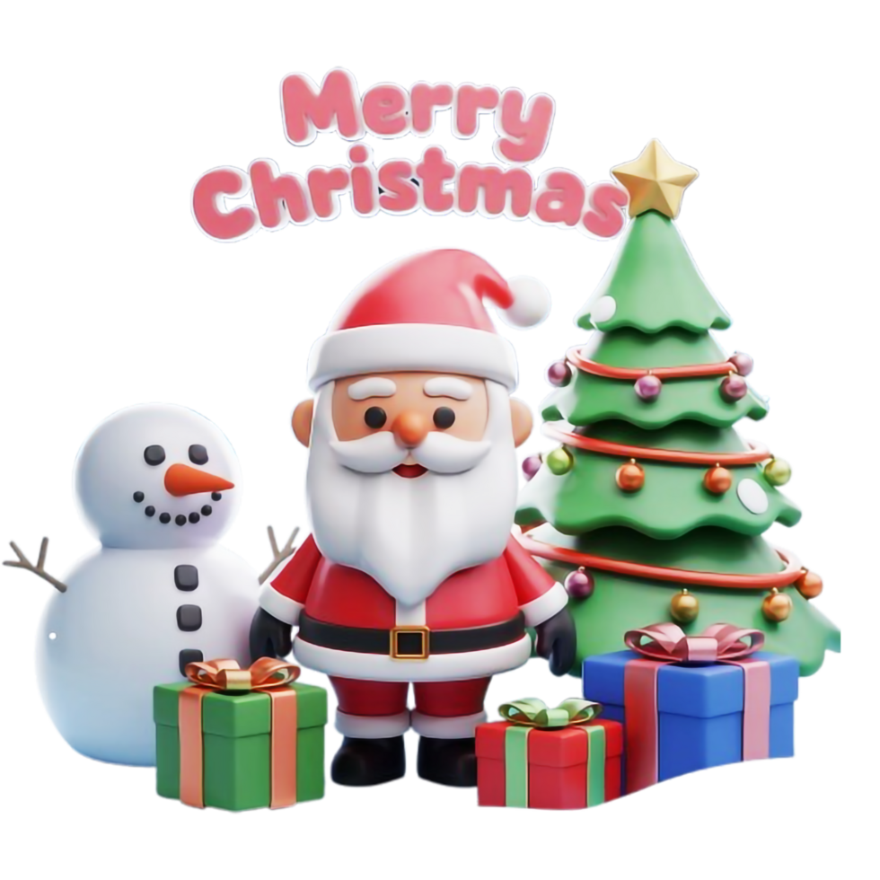 santa claus and snowman with christmas tree png