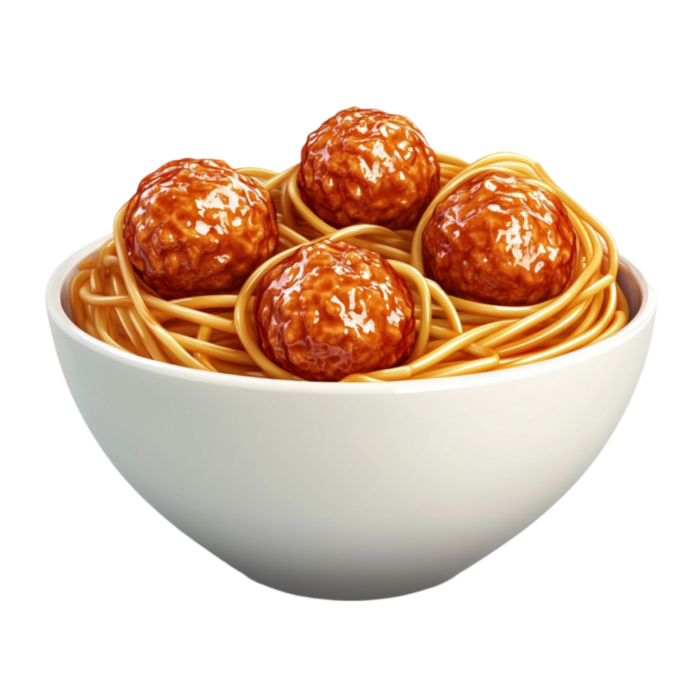 Spaghetti and Meatballs in a Bowl on Transparent Background png