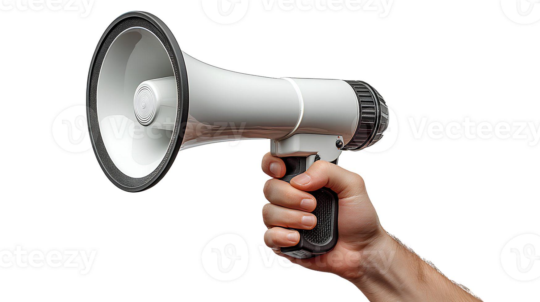 person with megaphone . Hand holding a megaphone isolated. Hand holding white bullhorn . White megaphone isolated png