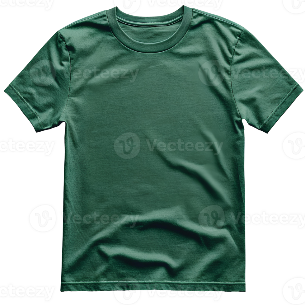 green t shirt . green t-shirt garment top view . green shirt flat lay isolated. Simple short-sleeve T-shirt with a classic crew neck design . crew neck for clothing fashion mock ups png