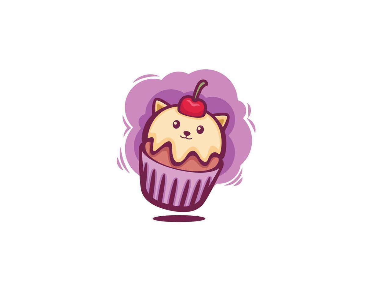 Cute Cat Cup Cake Doodle Art Illustation vector