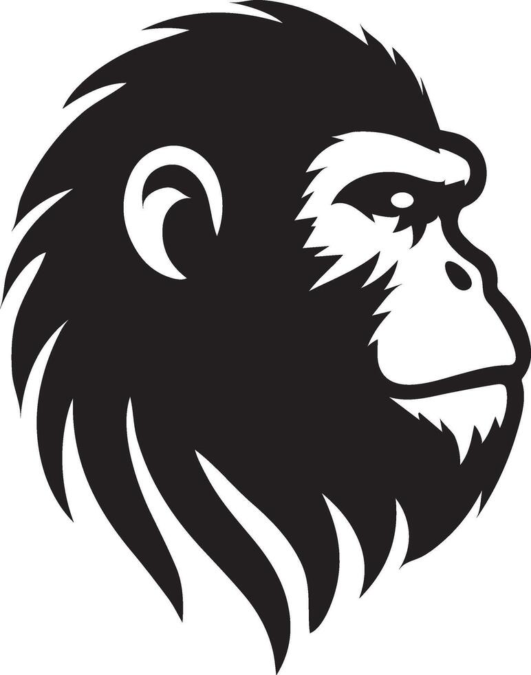 Bold black and white stylized Ape head profile graphic vector