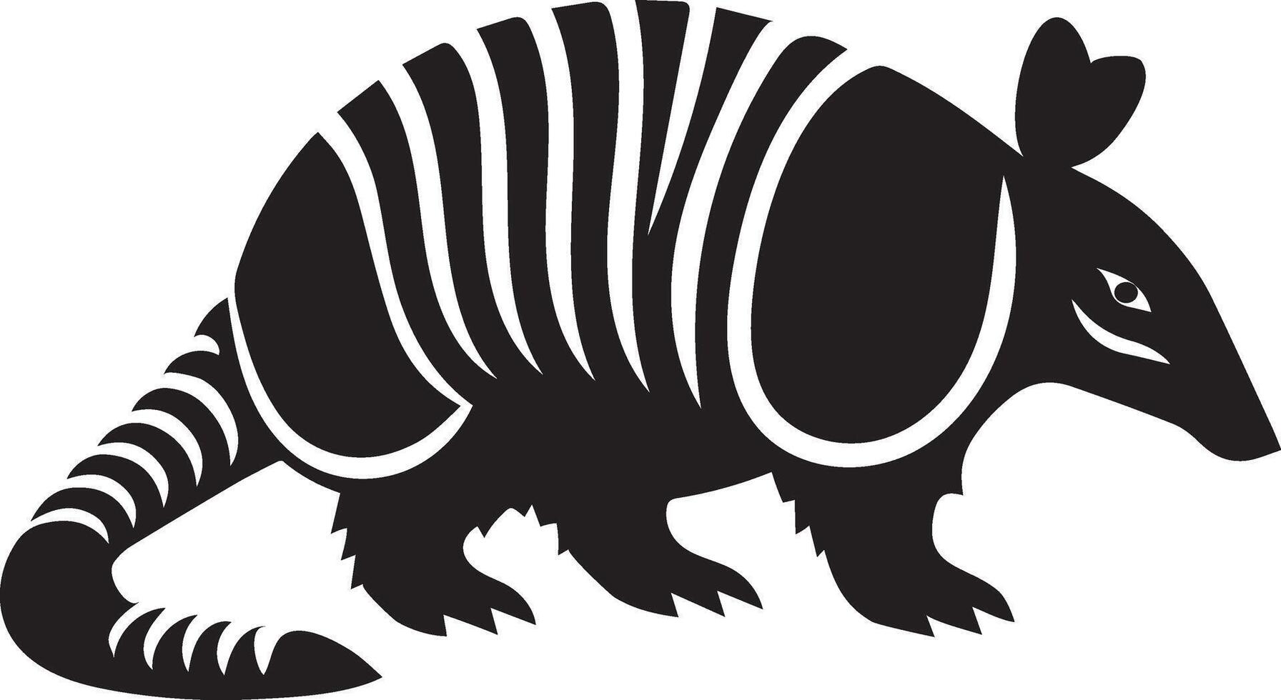 A stylized, black and white graphic illustration of an armadillo. vector