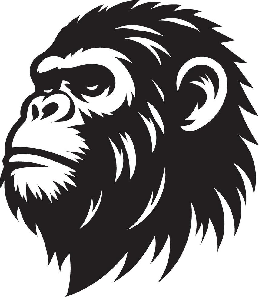 A striking, stylized graphic of a Ape head in profile view. vector