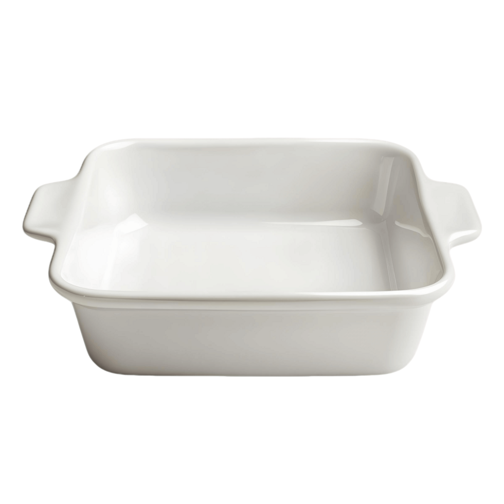 A white square pan with a handle sits on a transparent background png