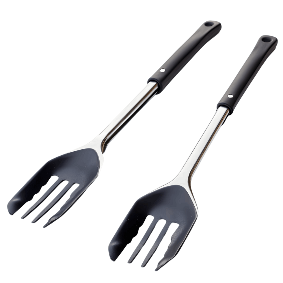 Two forks are shown, one of which is black and the other is silver png