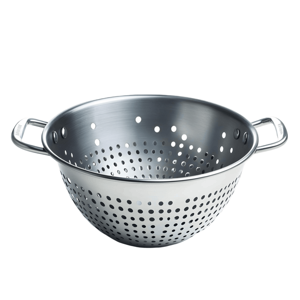 A silver colander with holes in it png