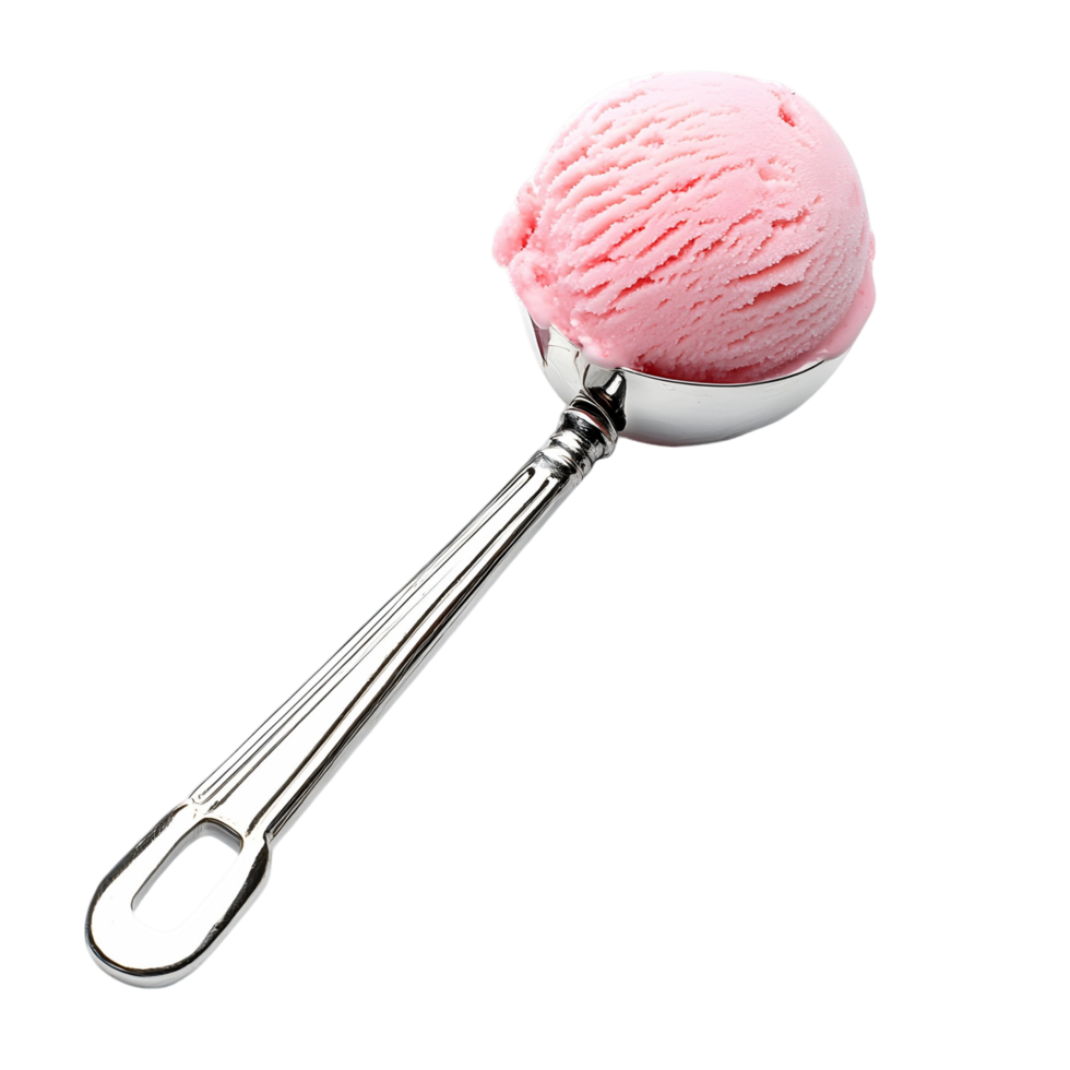 A silver spoon with a pink ice cream scoop on it png