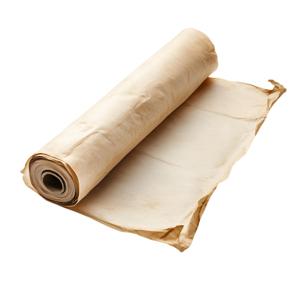 A roll of paper is laying on a transparent background png